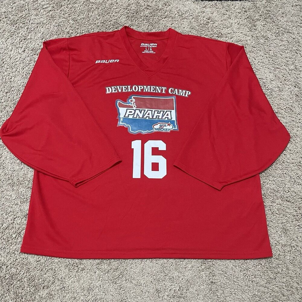 Bauer PNAHA Development Camp Hockey Jersey Mens Large Red USA Hockey Number 16